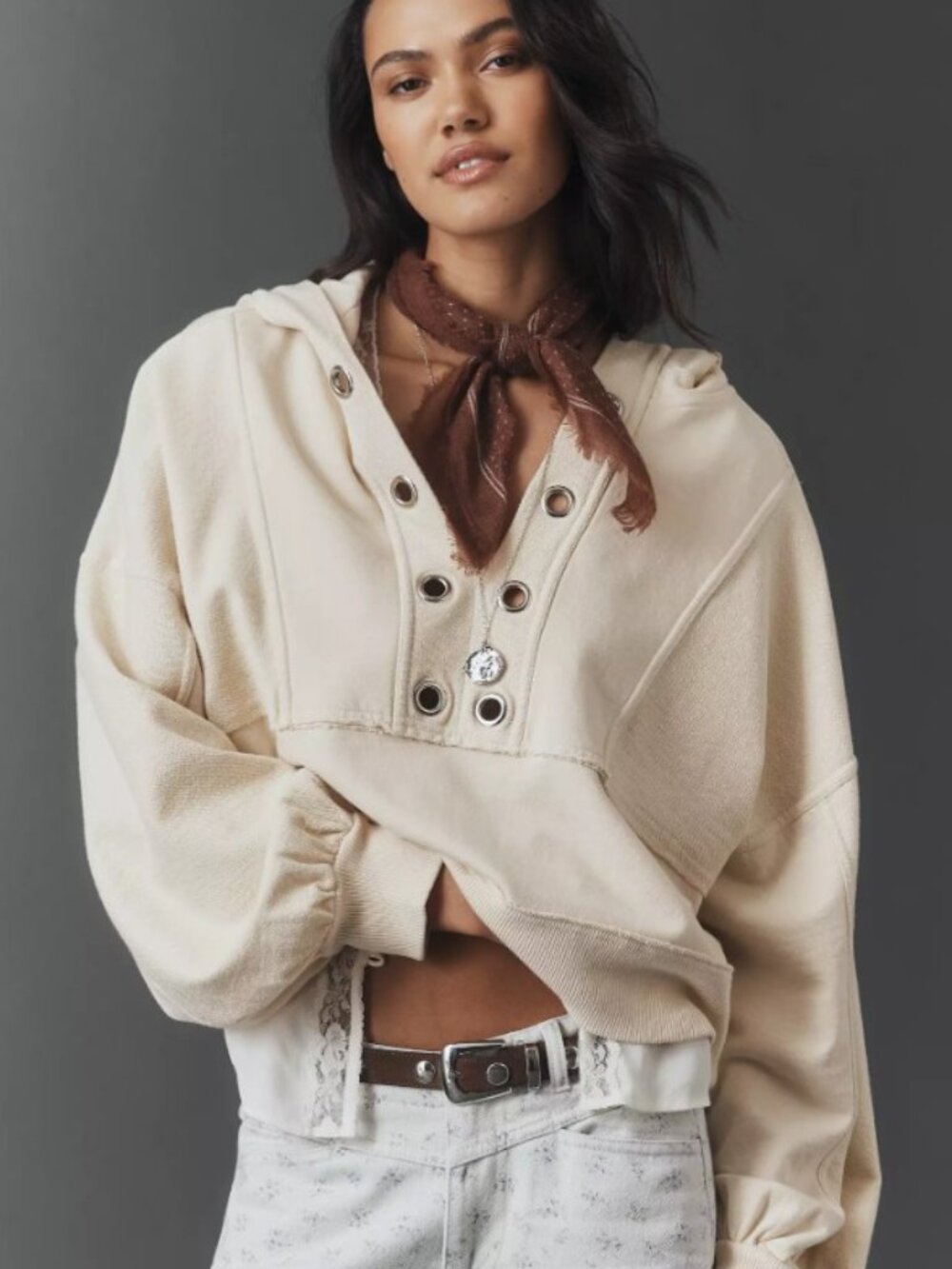 (AT-14) Anthropologie Pilcro Cotton Grommet Hooded Sweatshirt